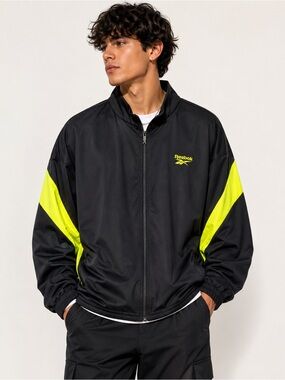 Reebok Classics Vector Track Jacket XL Black Neon Yellow Full Zip Retro Athletic